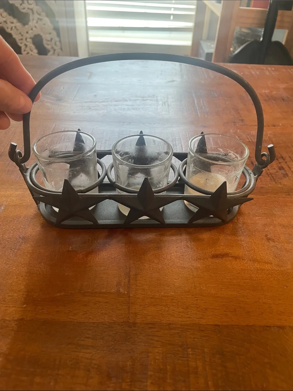 Rustic Metal Star Votive Holder with 3 Glass Cups